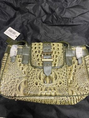 Charlie Lapson Vintage Green Croc Embossed Leather Handbag and Wallet NWT